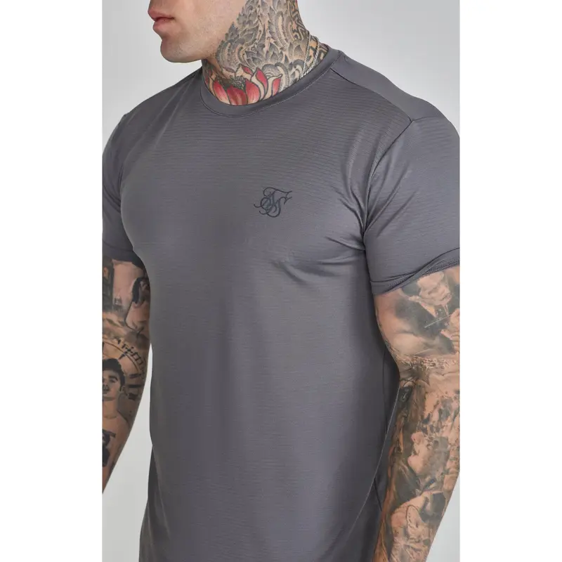 SikSilk Grey Muscle Fit T-Shirt Stretch Fabric 2