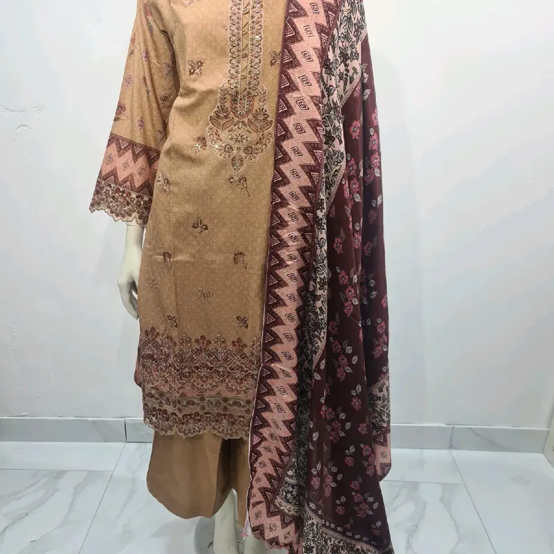munira brand 3 peice suit  dhnak  material     chikenkri work pashmina doptha new winter collection 1