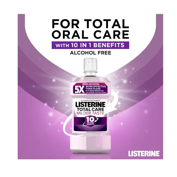 Listerine Total Care Milder Taste Zero Alcohol Mouthwash (500ml) – 10-in-1 Benefits for Fresh Breath & Oral Care Daily 3