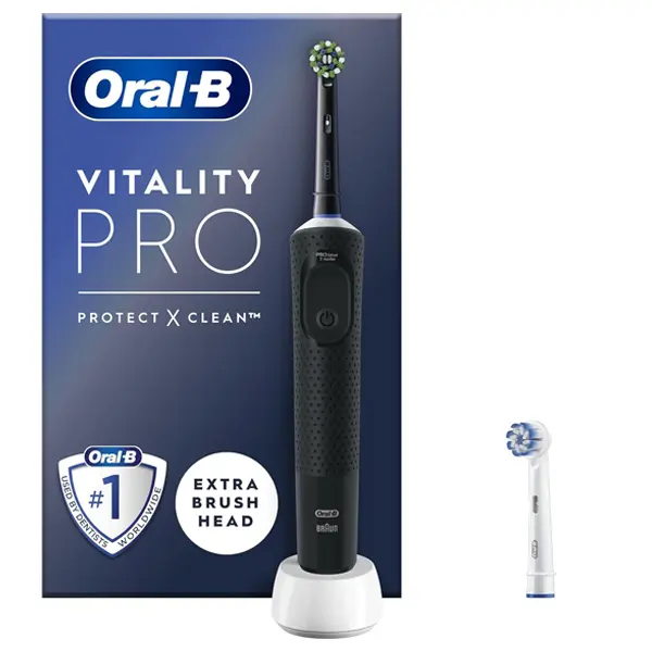 Oral-B Vitality Pro Electric Toothbrush for Adults, with 2 Toothbrush Heads and 3 Brushing Modes, 2 Pin UK Plug, Black