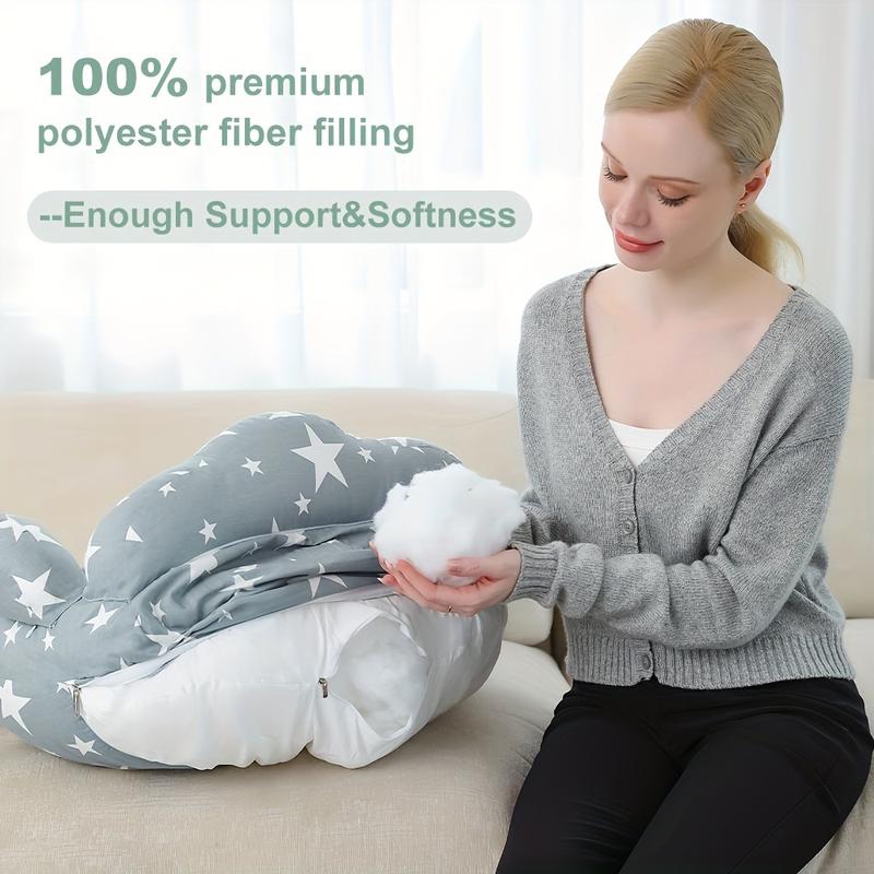 Breastfeeding Pillow with Adjustable Waist Strap and Safety Fence, Nursing Pillow XXL Maternity Pillow, Pregnancy Pillow for Sleeping with Removable Blue Cover 4