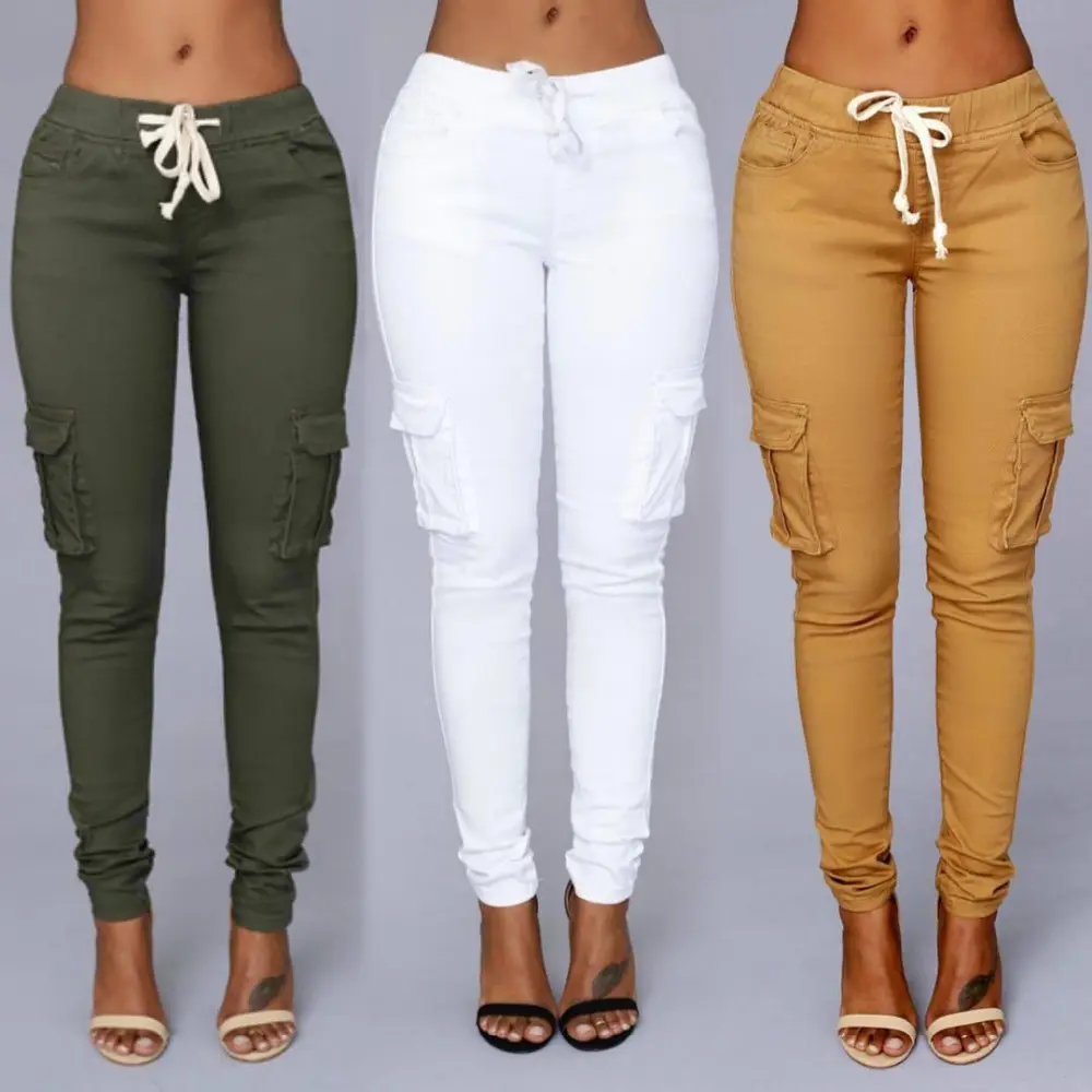 Elastic Sexy Skinny Pencil Jeans For Women Black High Waist Jeans Woman Y2K Streetwear Denim Pants Cargo Jeans Trousers Leggings Womenswear Bottom Comfort Pocket Basic Minimalist Slim Multicolor