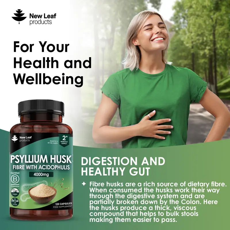 Fibre Supplement 4000mg Psyllium Husk with Acidophilus - High Strength Vegan Capsules 2