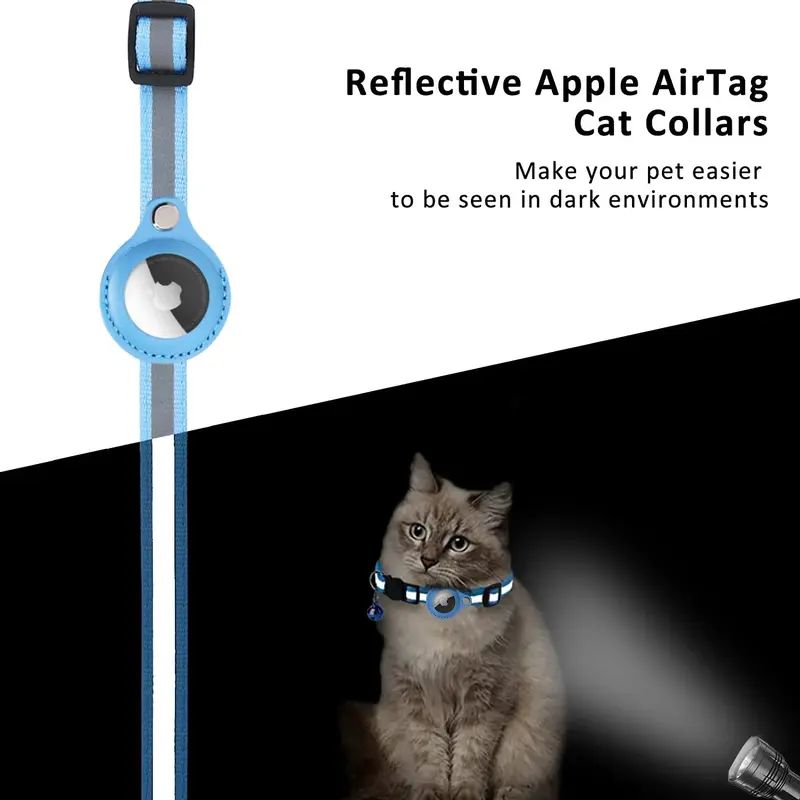 Reflective Airtag Cat Collar with Bell, Waterproof Holder for Apple Airtag, Anti-Lost Collar for Cats, Kittens and Small Dogs cat  airtag air tag collars apple  airtag orange non-customized cat  camera led  collar 4