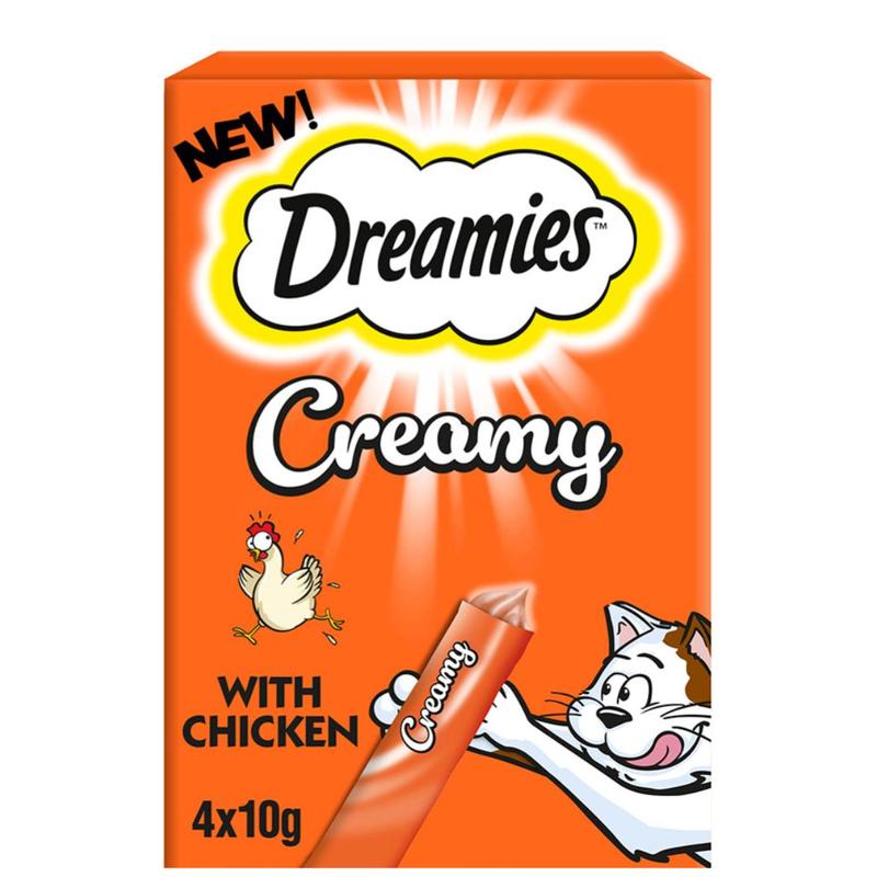 Dreamies Creamy Adult Cat & Kitten Treats with Chicken 4x10g 0