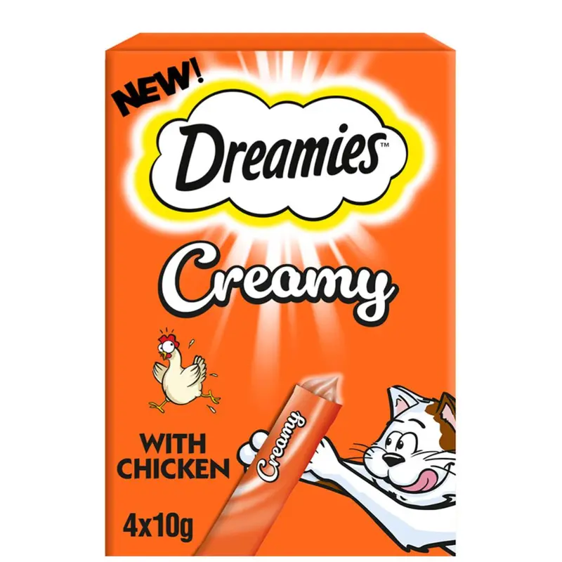 Dreamies Creamy Adult Cat & Kitten Treats with Chicken 4x10g 0