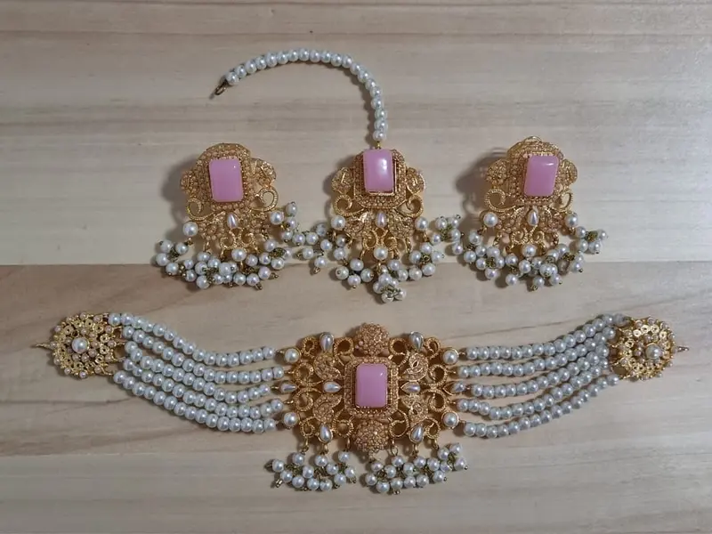 White Pearls Choker Set with Earring and Tikka 3