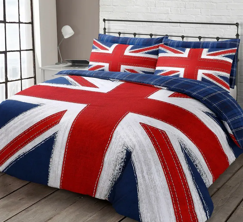 Union Jack Reversible Checkered Duvet Cover Pillowcase(s) Bedding Set Polycotton 1