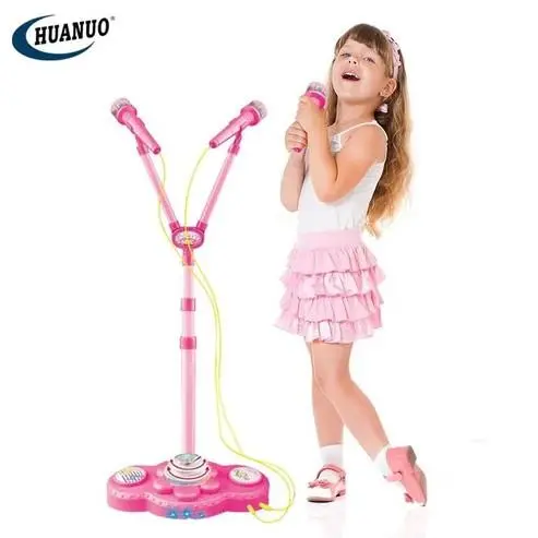 Toy Microphone 2 Karaoke Big singing music set - Height Adjustable - Sound Output and Lights - Clear Sound Christmas gift 6