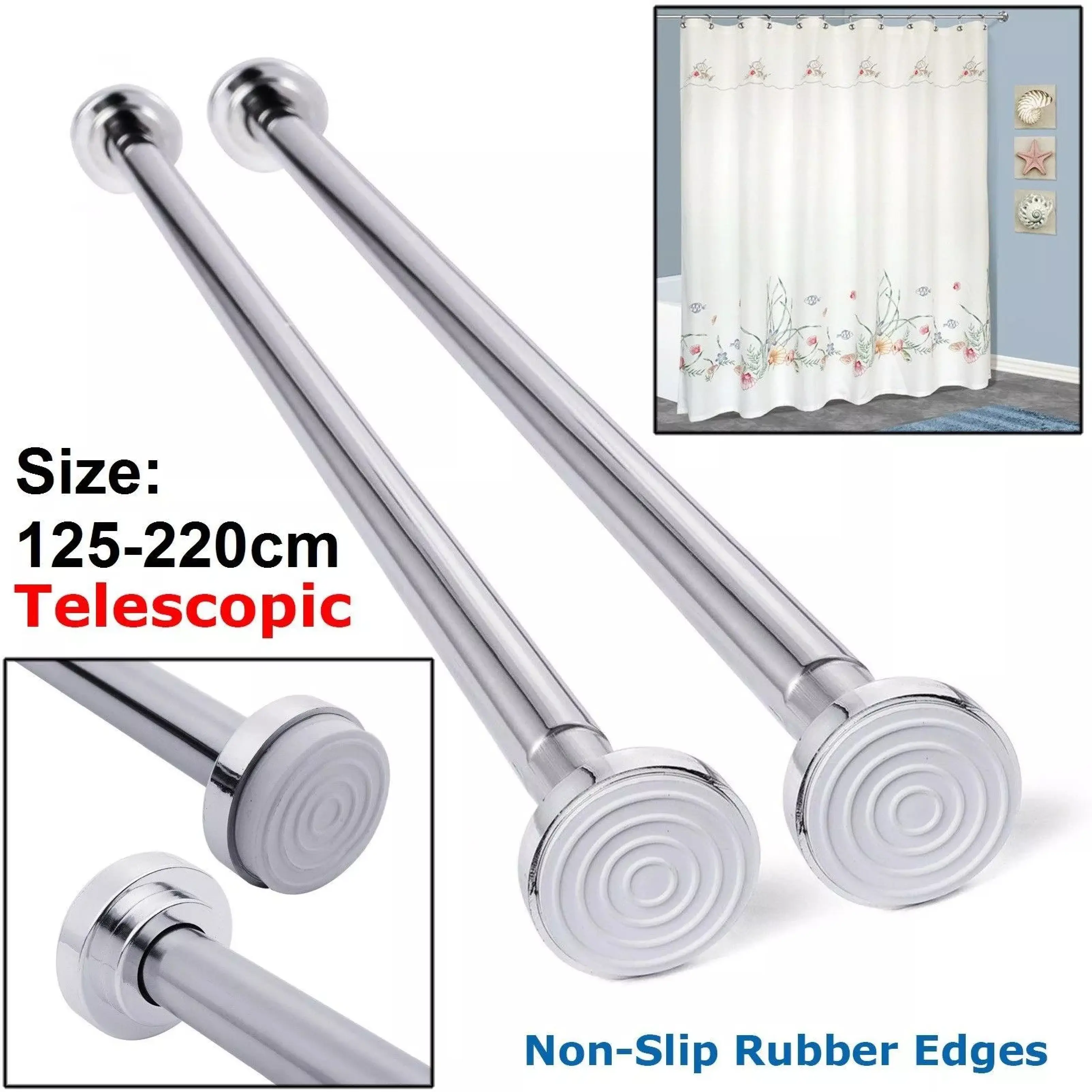 Heavy Duty Extendable Telescopic Shower Curtain Pole Rail Rod Bath Window Door Metal Hanging curtain  pole shower  rod Lightweight Steel