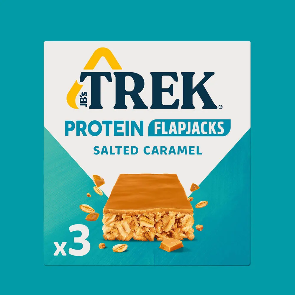 Trek Salted Caramel Flavour Topped Protein Flapjack Bar Snack healthy  protein 3x50g