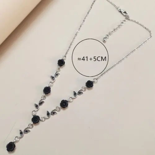 1pc Black Rose Flower & Leaf Shaped Black Gemstone Necklace, Suitable For Women's Daily Wear Valentines,Mom,Mother,Mother's Day,Gift black opal chain 2