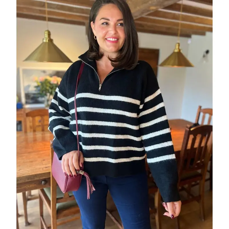 Black Half Striped 1/4 Zip Jumper 1