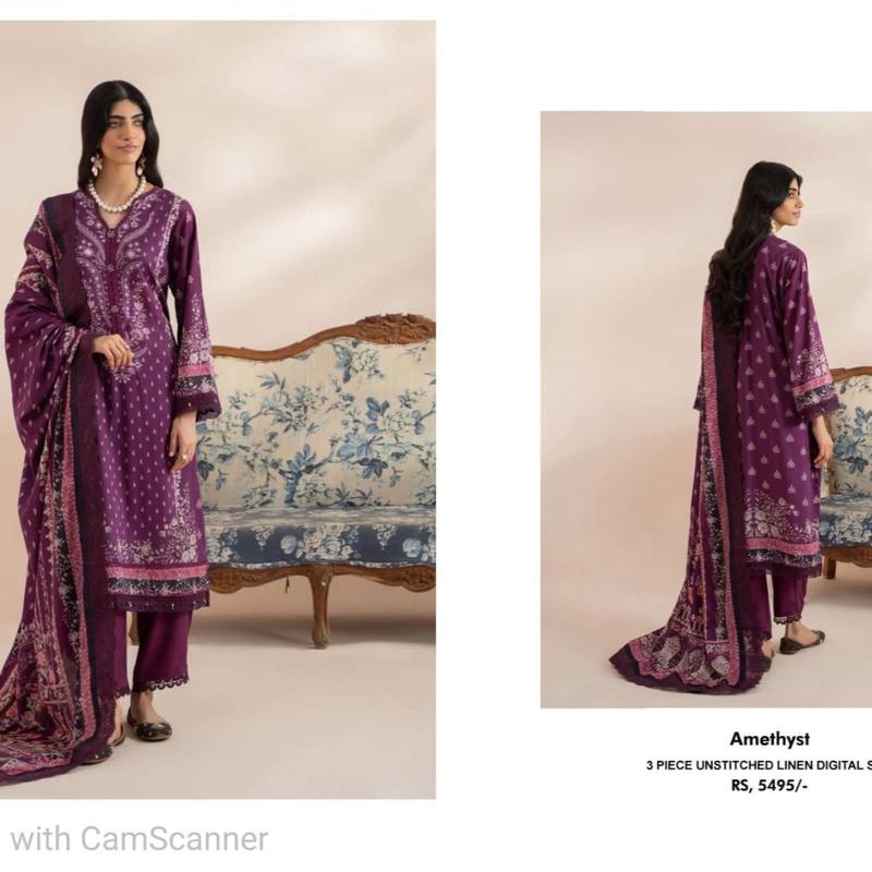 NEW Mausummery 2024 linen 3pc Digital Printed Dress with Lacing  Dupatta stitched suits pakistani dresses 8