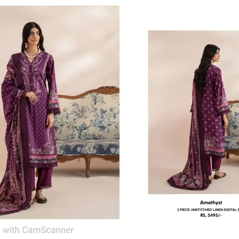 NEW Mausummery 2024 linen 3pc Digital Printed Dress with Lacing  Dupatta stitched suits pakistani dresses 8
