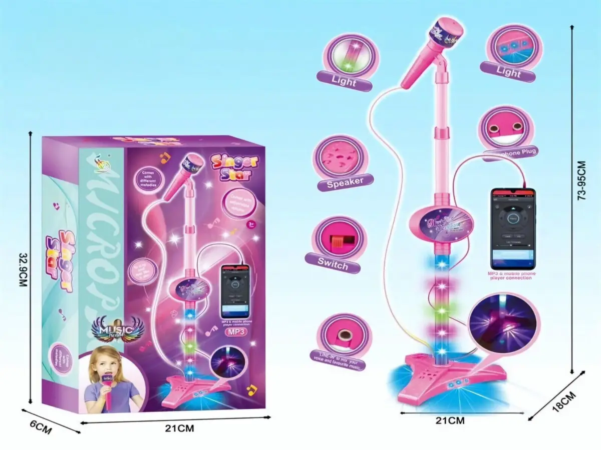 New Kids Karaoke Musical Microphone Adjustable Stand Music Player Singing Toy