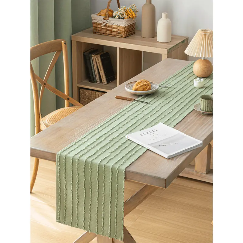 1pc Green Nordic Style Kitchen & Dining Table Decor Striped Jacquard Table Runner For Home & Kitchen 7
