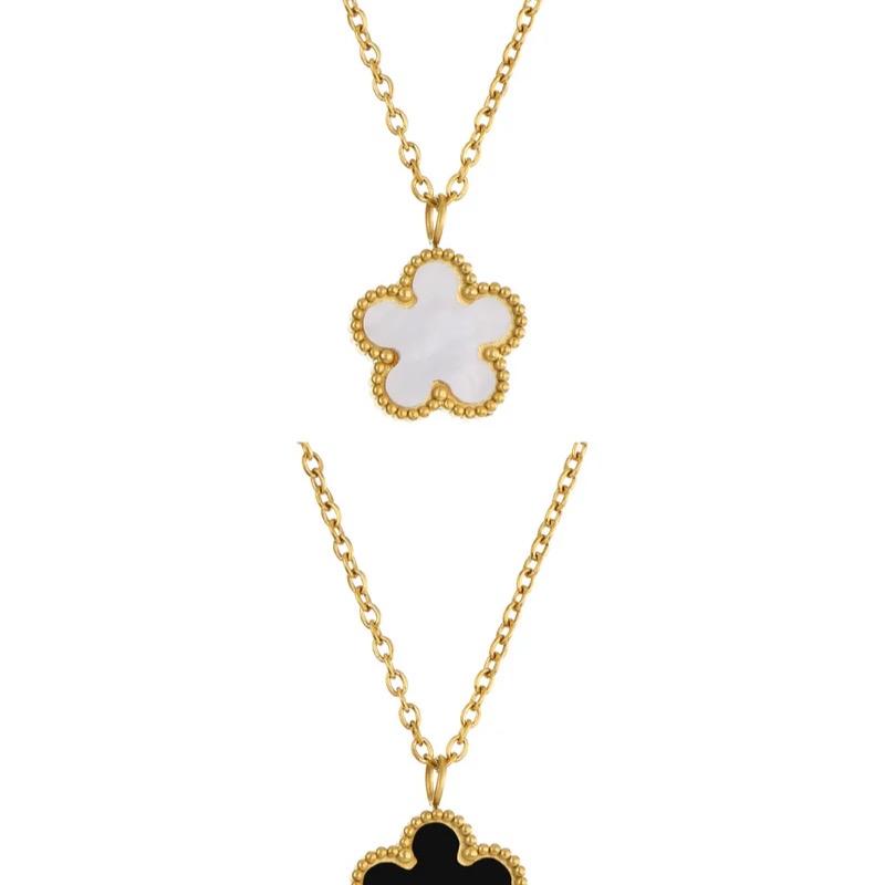 Women's Clover Necklace with Five-Leaf Flower Design and Natural White Shell Artificial Zircon Cuff 2