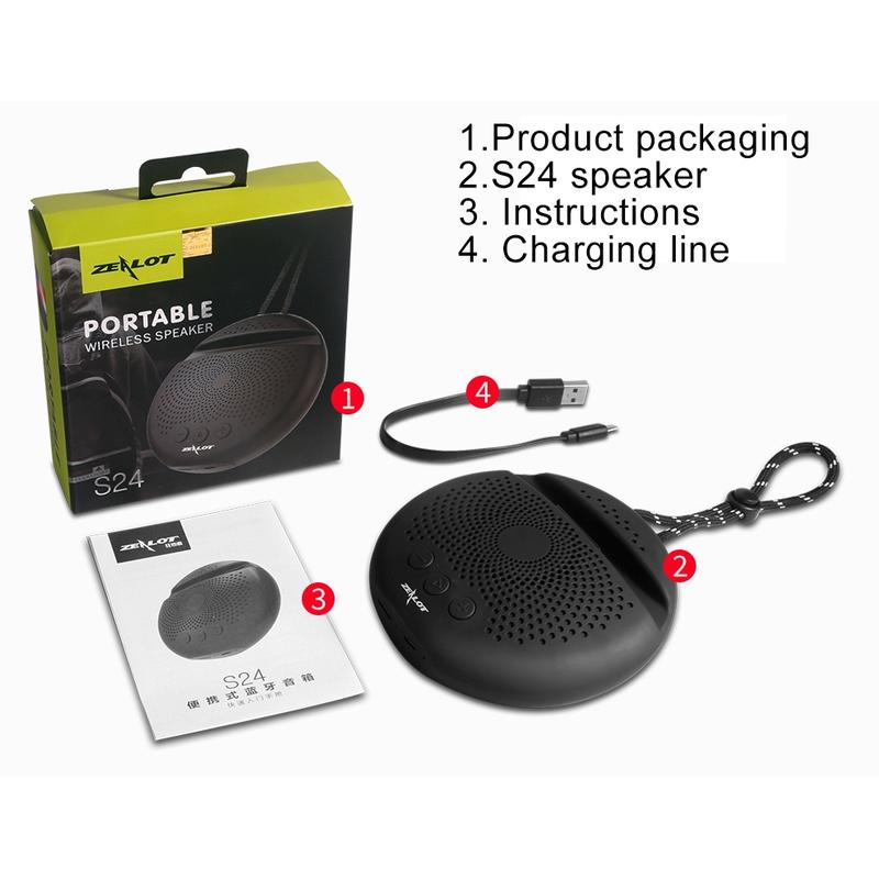 Zealot S24 Portable Stereo Mini Wireless Bluetooth 5.0 Speaker  IPX5 Waterproof Built-in Microphone with Lanyard  with TF Micro SD Card Slot (TF SD card not included) With Built-in HD Microphone 2000mAh Huge Battery! 8