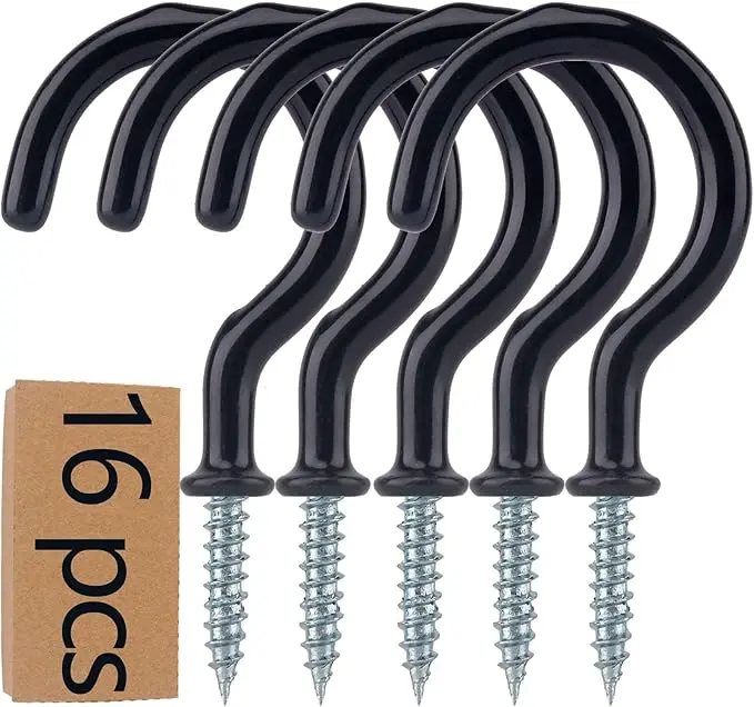 16PCS Metal Ceiling Hooks 2.9 Inch Multipurpose Vinyl Coated Screw-in Wall Hooks for Hanging Plants, Cups, Utensils, Lights and Stuff Great for Indoor & Outdoor Use