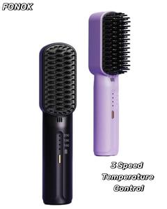 【FONOK】New style lazy straight hair splint electric curling comb hair straightening comb negative ion hair straightener Supports USB charging,3 Speed Temperature Control Comfort