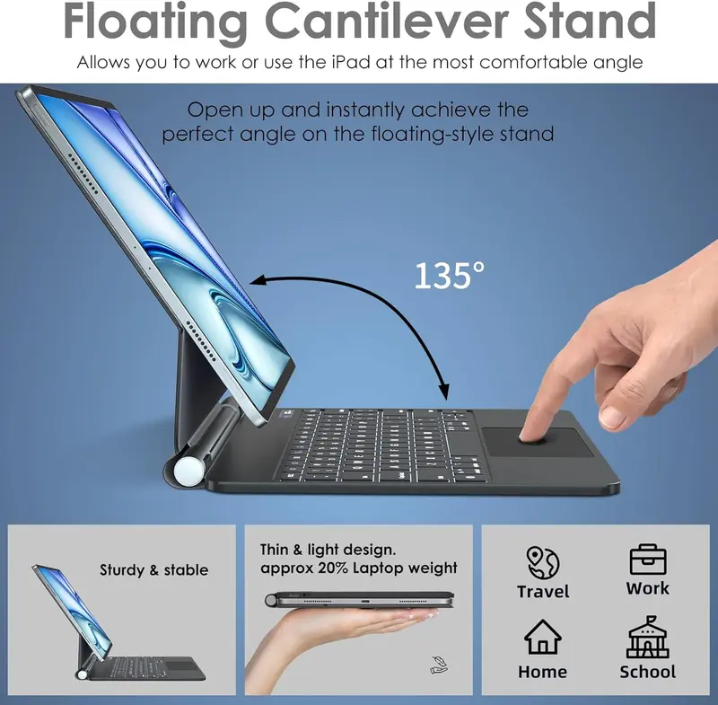 Magic Keyboard for Apple iPad Air 11" (M2) 2024, Air 5th/4th Gen, Magnetic Floating Stand, Precision Multi-Touch Trackpad, Backlight, for iPad Pro 11" (4th - 1st) Tablet Portable  Accessories Automatic 2