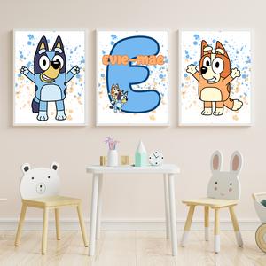 Pay What You Can Afford - Set of 3 Personalised Nursery Prints - Blue and Orange Dog Inspired Decor - Poster, Decoration Room Cartoon