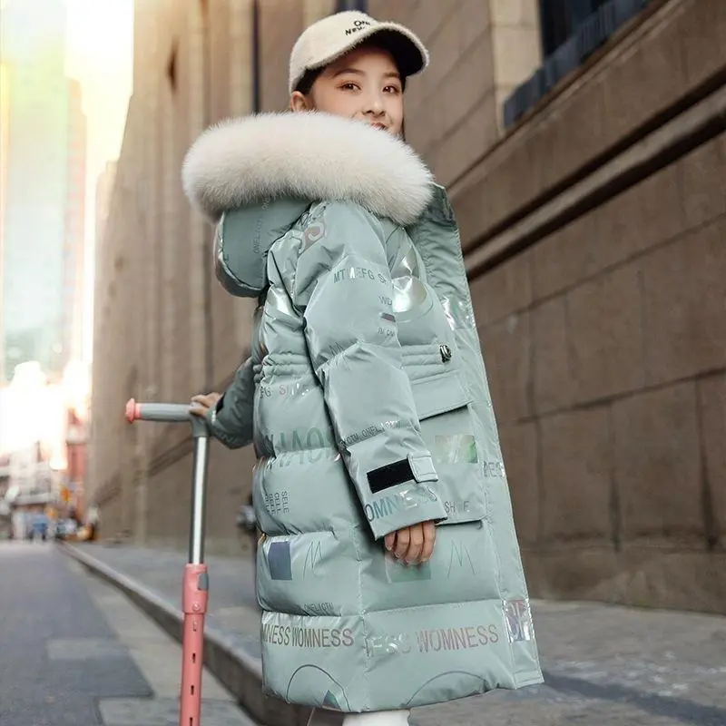 New 4-12 Years Fashion Winter Teenger Girls Jacket Hight Quality Heavy Keep Warm Large Fur Collar Hooded Coat For Kids 7