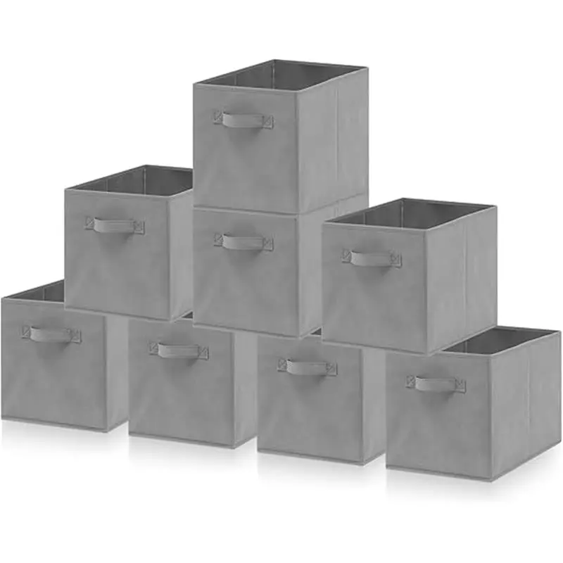 Set of 8 Foldable Storage Box, 33 x 38 x 33 cm, Fabric with Handles Storage Cubes And Cloth Storage Organizer Drawer For Closet And Toys Storage, Gray 2