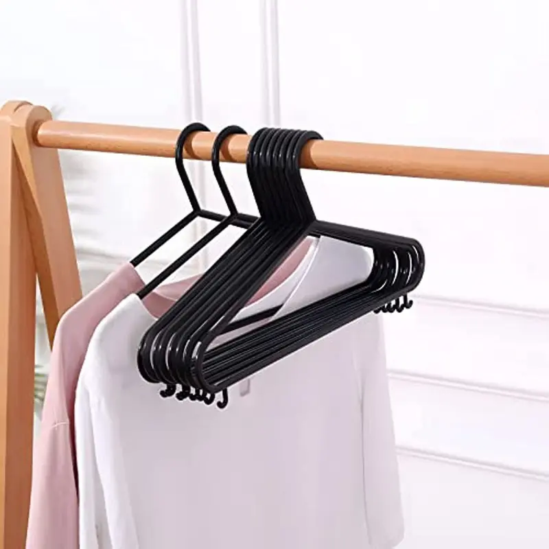 G.S 100 Pack Black Plastic Adult Hangers, Space Saving Hanger Coat Hanger with Hook for Suspenders, Suits, Outerwear Lightweight Organiser Hanging 3