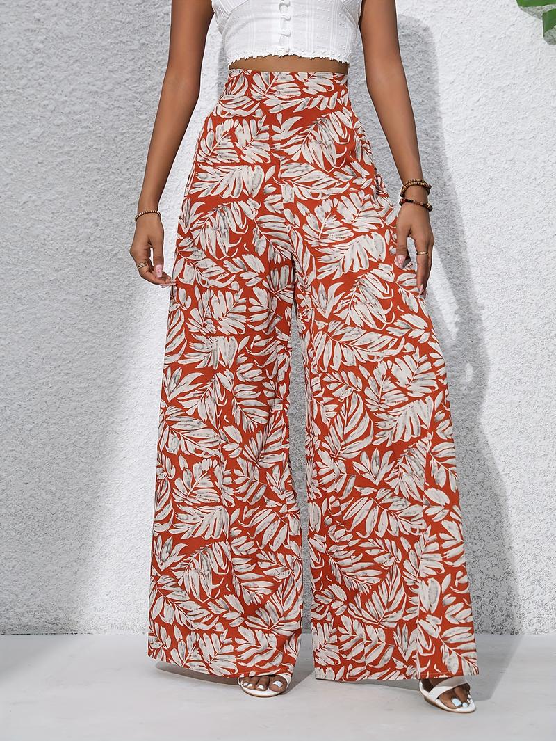 Product Introduction of Women'S Bohemian Floral Print Chiffon Wide-Leg Pants - High Waist, Elastic Waistband, Long Beach Trousers for Summer Vacation, Casual Elegant Style 12