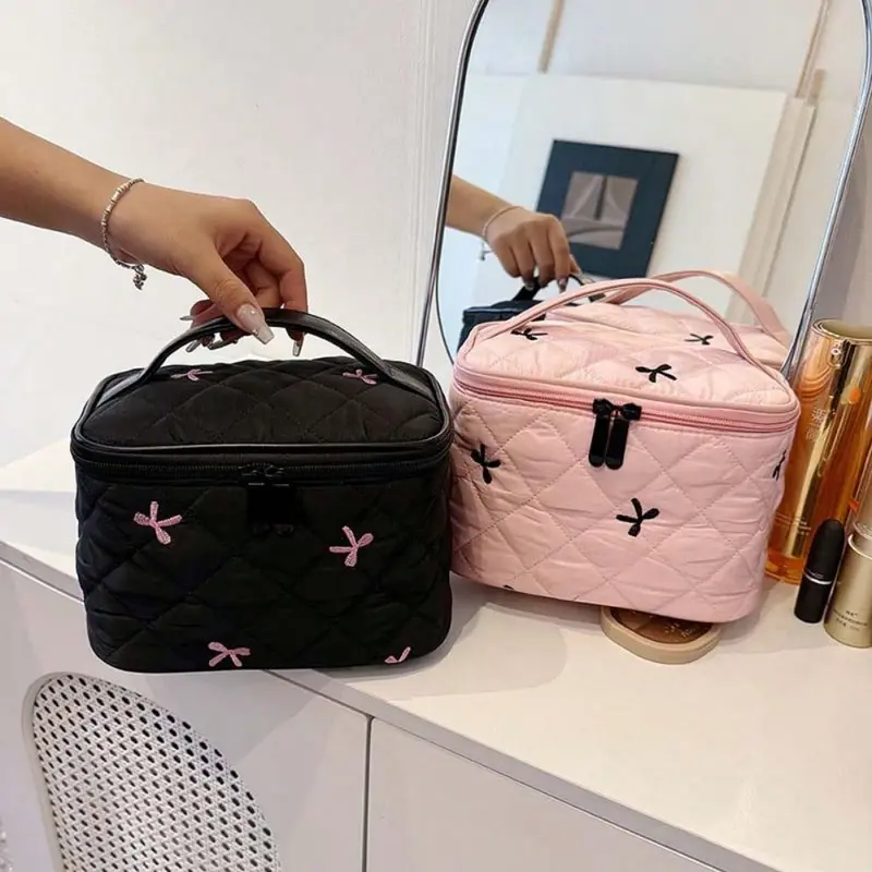 Cloth Bow Cosmetic Handbag 3D Clutch Purse Embroidered Makeup Bag Multi-Functional Toiletry Organizer Skincare Storage Pocket 7