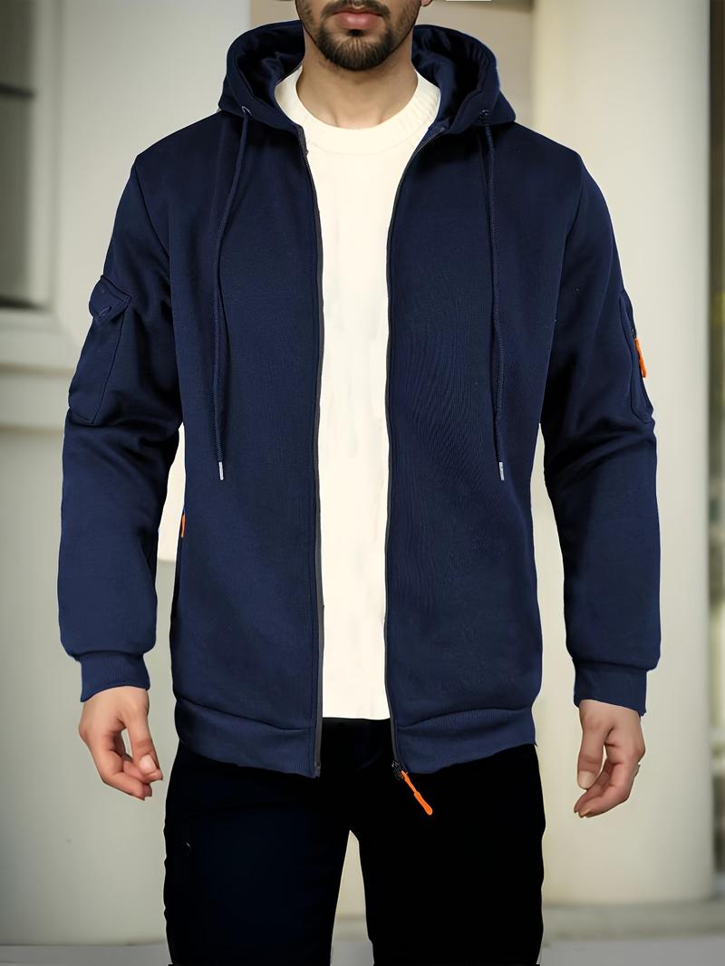 Product Introduction of Trendy Solid Color Hooded Long Sleeve Zip Up Sweatshirt Jacket - Fashion Hoodies with Chic Design, Comfy Sports Wear for Casual Occasions - Soft, Breathable, and Stylish Menswear Tops 4