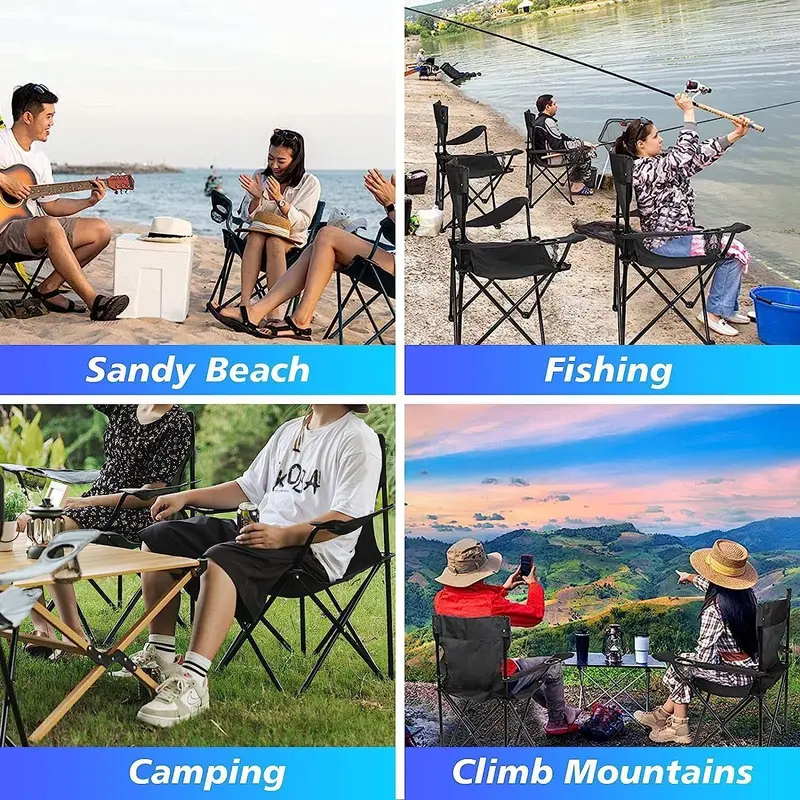 Black Camping Chair Lightweight Folding Cup Holder Carry Bag 100kg Capacity 5