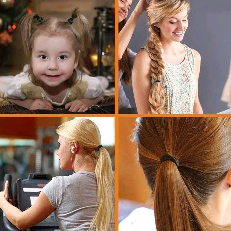 15 PCS Elastic Hair Bands Elastic Hair Bobbles without Metal,Black Elastic Hair Ties Ponytail Holders for Women Girls Kids Men 1
