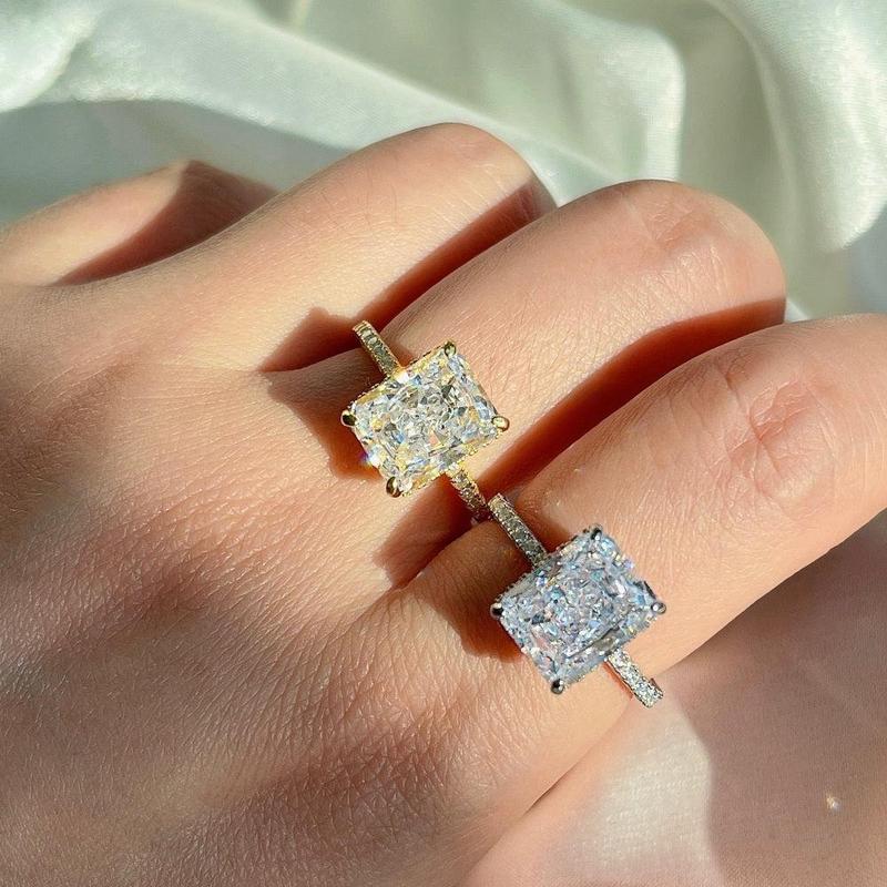 4.0 ct Rectangle Radiant Diamond Stimulant 8A CZ - Crushed Ice Engagement Ring (Gold/Silver) 3