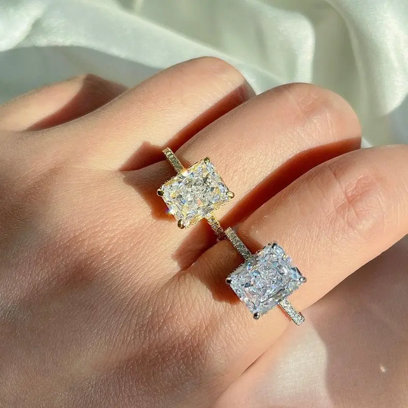 4.0 ct Rectangle Radiant Diamond Stimulant 8A CZ - Crushed Ice Engagement Ring (Gold/Silver) 3
