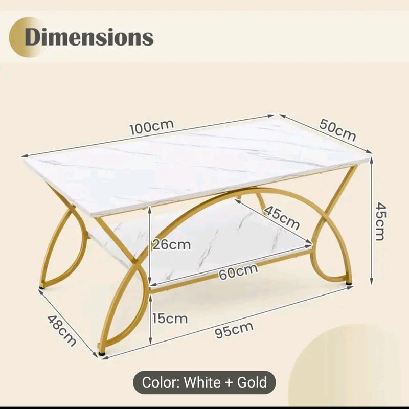 Modern Faux Marble Coffee Table, 2-Tier Rectangular Accent Table with Gold Finished Metal Frame, Chic Cocktail Table with Storage Shelf, Snack End Table for Living Room & Lounge 5