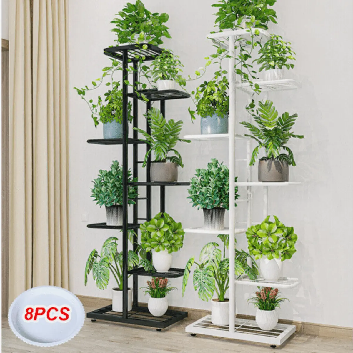 EcoGrow 7-Tier Plant Shelf Rack - 8 Pots Capacity Metal Organizer for Indoor Decor Room