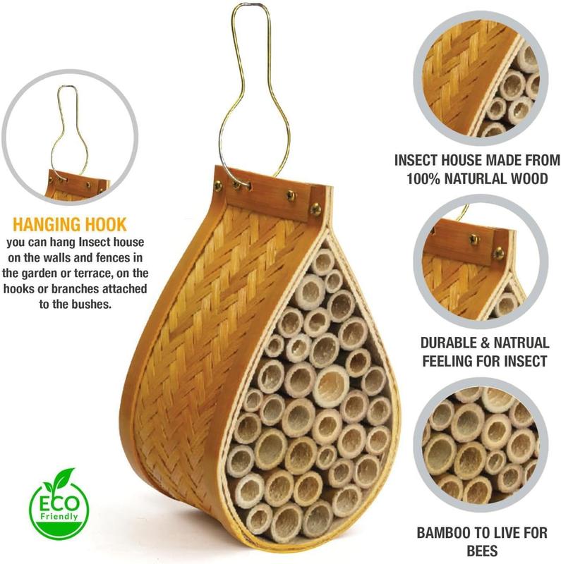 Bamboo Nest House Hanging Bee Bugs Oval Insect Hotel Hanging Teardrop Bee House By MantraRaj 4