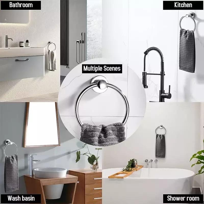 Stainless Steel Toilet Roll Holder and Towel Ring Set Bathroom Wall Mounted UK 4
