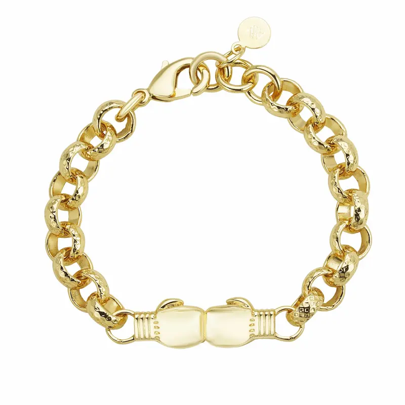 All Wear Gold Belcher Bracelet 8mm with Double Boxing Gloves - Bold & Luxurious Statement 0