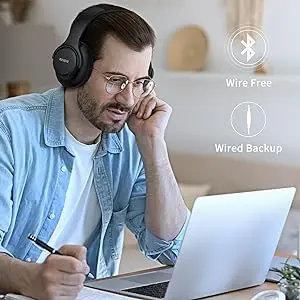 Bluetooth Headphones Over Ear, 35 Hours Playtime Wireless Headphones with Microphone, Foldable Lightweight Headset with Deep Bass,HiFi Stereo Sound for Travel Work PC Cellphone (Black/White) Electronic 7