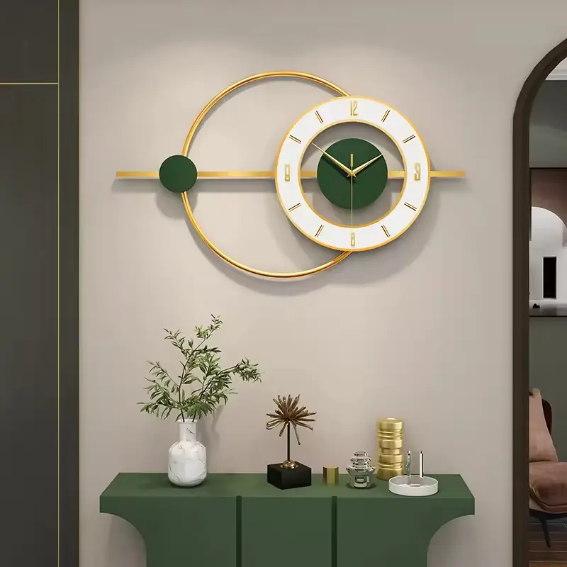 Gold & Green Wall Clock, Large wall clock, 65x38cm - Elegance for Home Decor