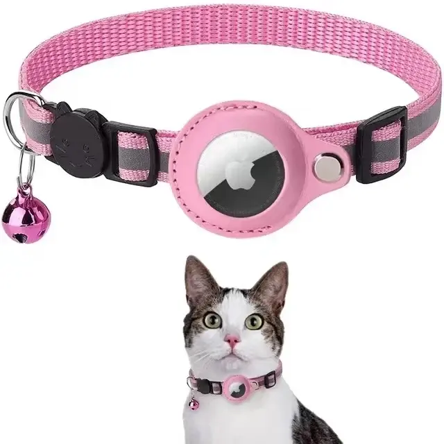 Reflective Airtag Cat Collar with Bell, Waterproof Holder for Apple Airtag, Anti-Lost Collar for Cats, Kittens and Small Dogs cat  airtag air tag collars apple  airtag orange non-customized cat  camera led  collar 6