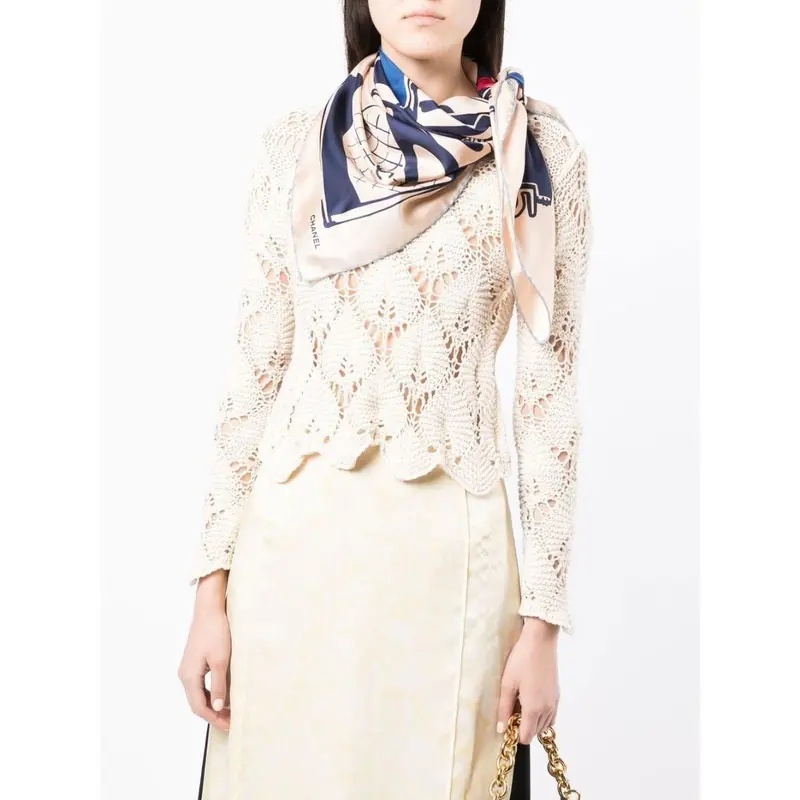 Cream Luggage Print Silk Scarf 1