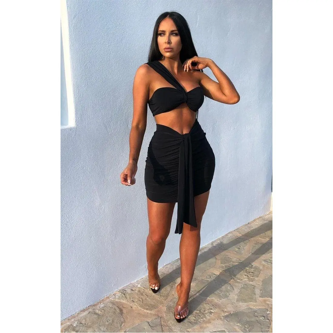 Black Ruched Knot Skirt - Carter