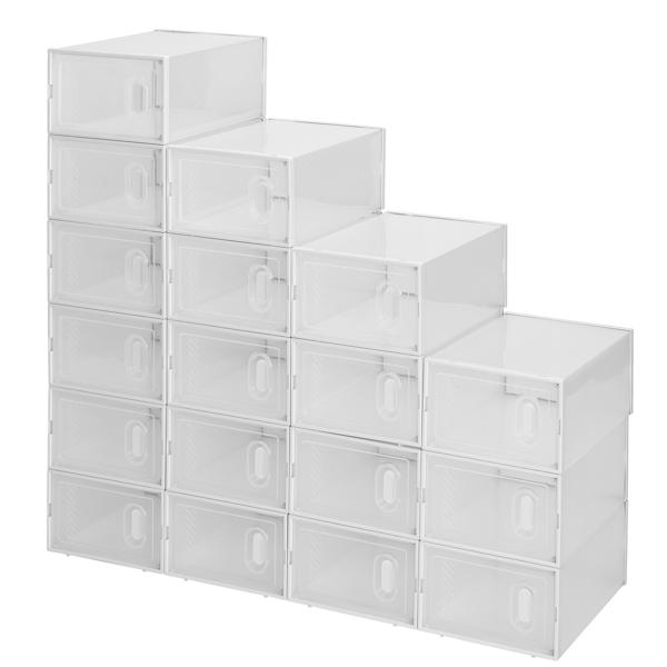 18 Boxes Set Clear Stackable Shoe Storage Box - Durable White Plastic Case Organizer for Men’s & Women’s Shoes (Size 5-10 / EU 37-44) | Easy to Installation, Assemble & Disassemble | Lightweight Transparent Design Rack Shelf Multicolor multifunctional 7