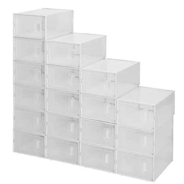 18 Boxes Set Clear Stackable Shoe Storage Box - Durable White Plastic Case Organizer for Men’s & Women’s Shoes (Size 5-10 / EU 37-44) | Easy to Installation, Assemble & Disassemble | Lightweight Transparent Design Rack Shelf Multicolor multifunctional 6