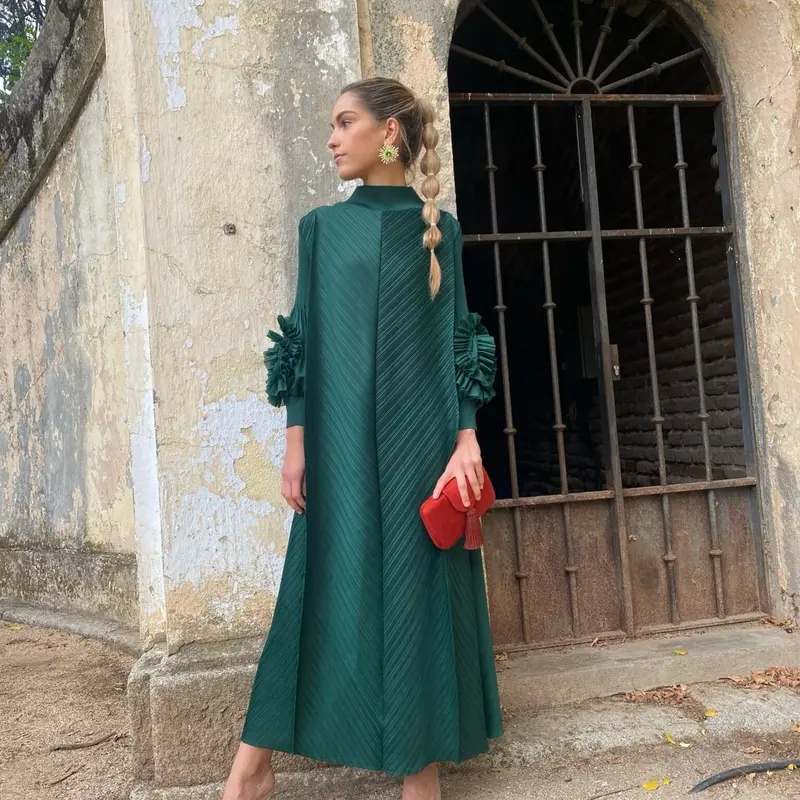 Maxi Pleaded Dress Abaya with Ruffle Sleeves ( sleeves are not see through) one size  6 to 14 size 5